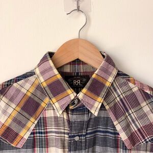 RRL Double RL Linen Cotton Madras Western Shirt Men’s M Multicolor Plaid Concho